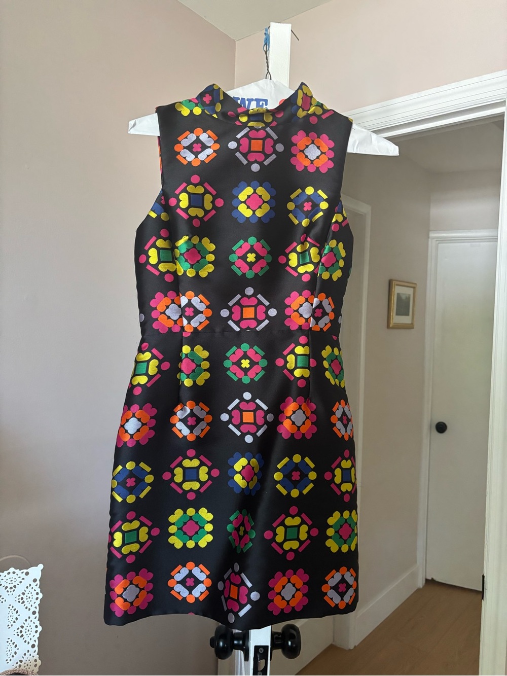 Milly Black Sleeveless Mini Dress with Geometric Print - Picture 3 of 5